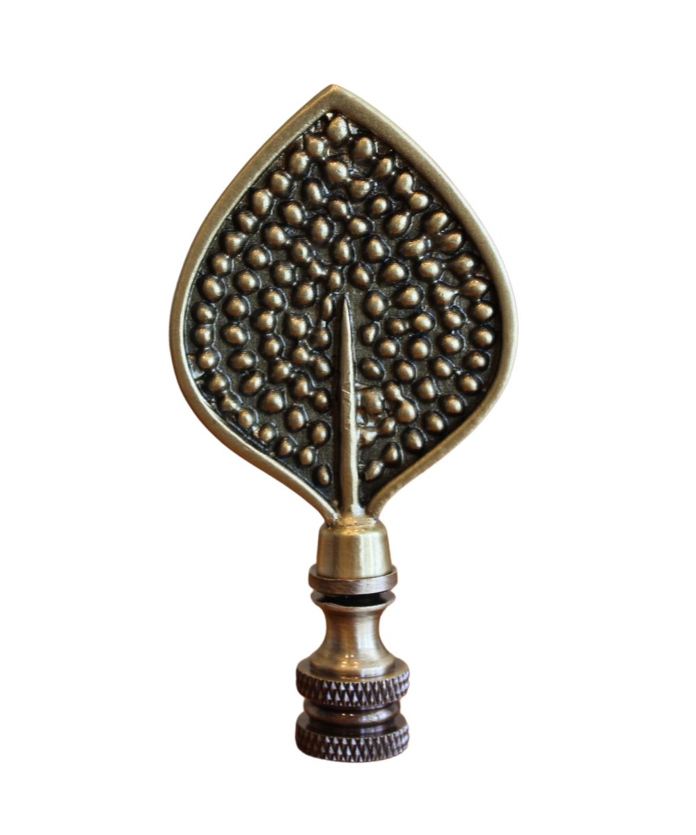 Birch Leaf Decorative Lamp Finial Antique Brass, 3.25"h