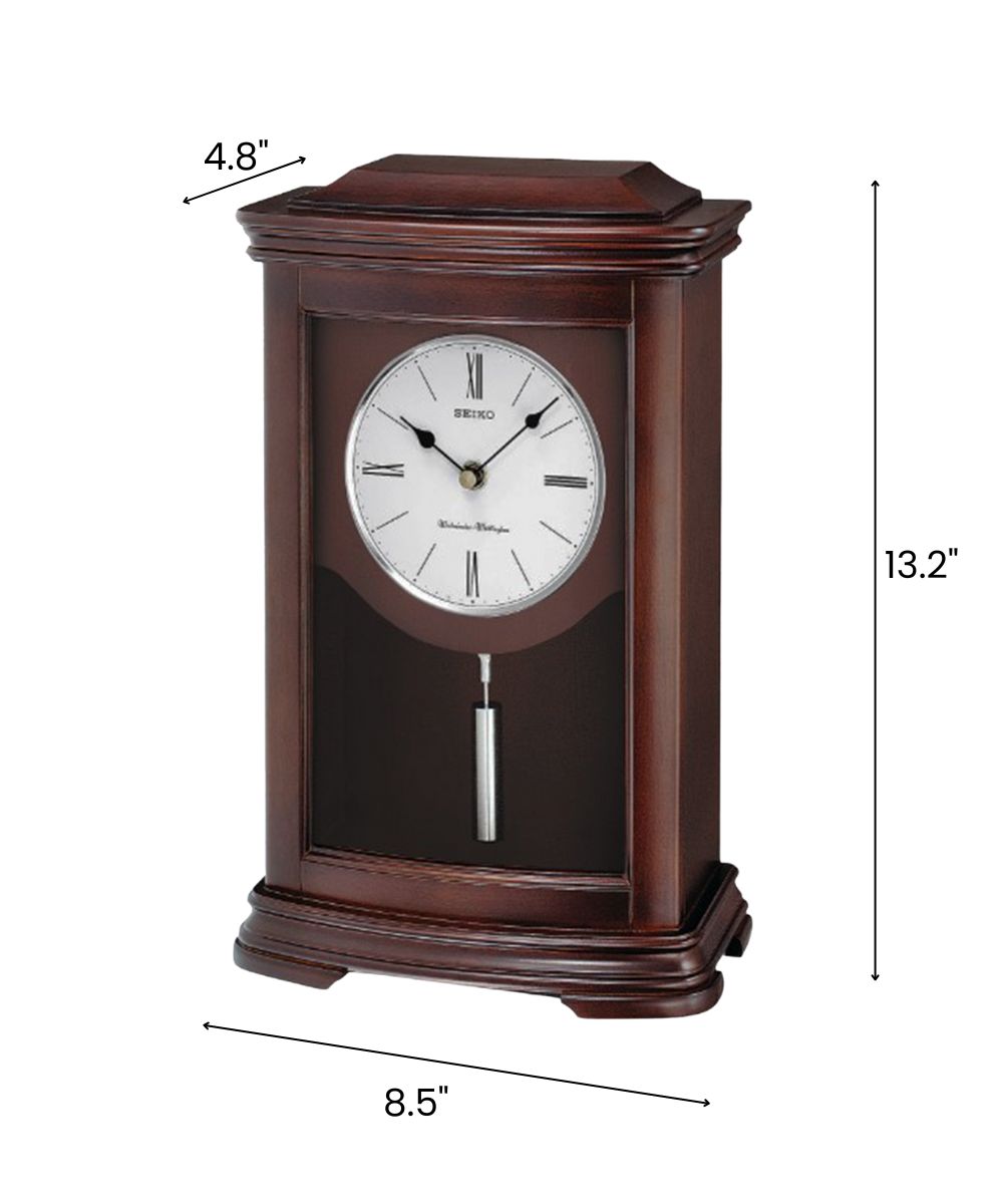 13"H Mantel Clock Dark Brown Alder