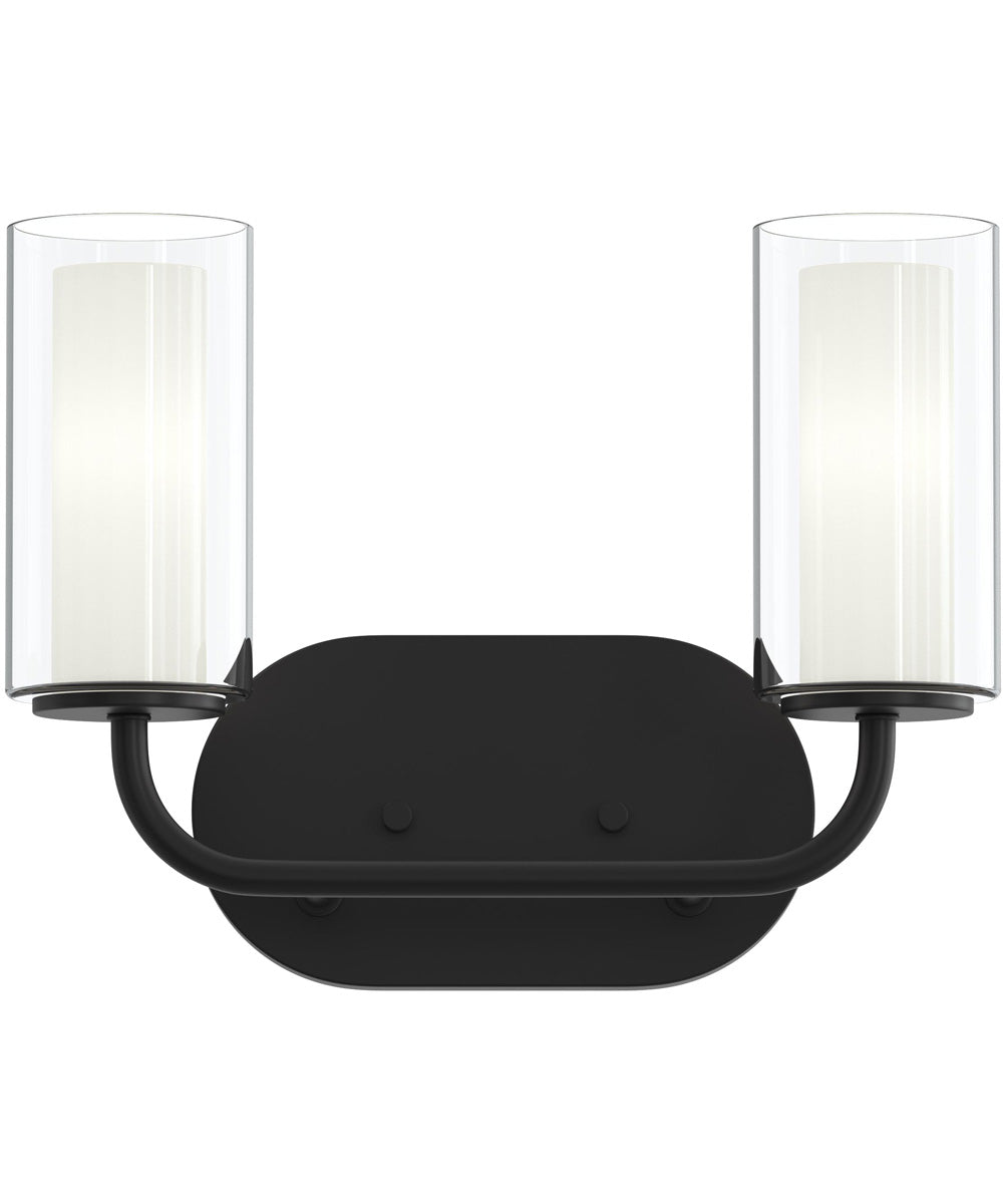 Mack 2-Light Vanity Light with Layered Glass Shades Matte Black