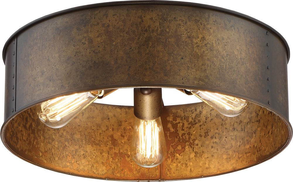 17"W Kettle 3-Light Close-to-Ceiling Weathered Brass