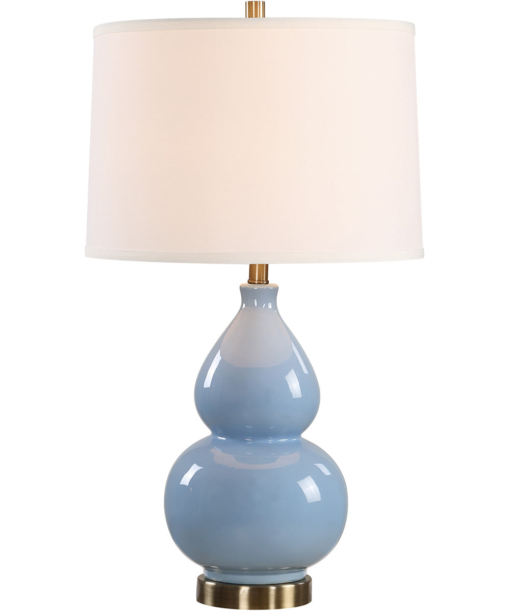 Ceramic Gourd Table Lamp in Powder Blue with White Linen