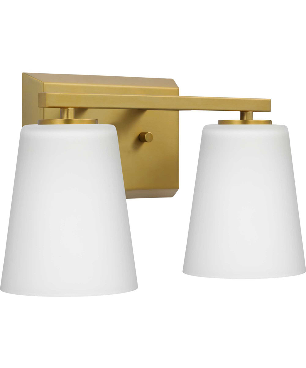 Vertex 2-Light Etched White Glass Contemporary Bath Light Brushed Gold
