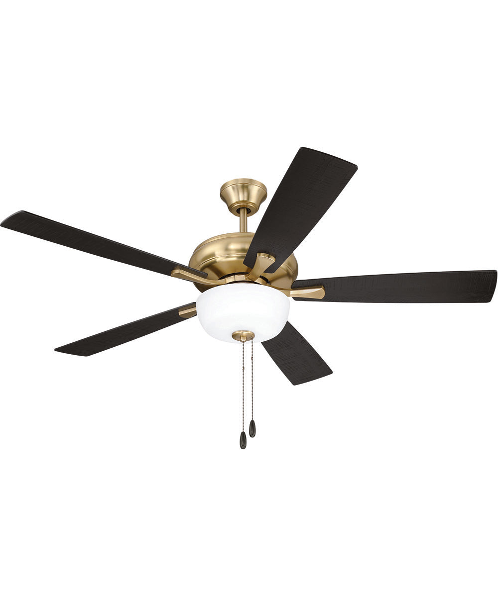 EOS 2 Light Frosted White Bowl 52" Ceiling Fan 2-Light Fan Satin Brass