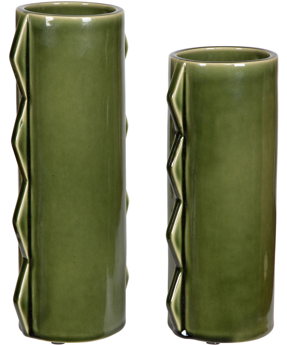 Meander Green Vases, Set of 2