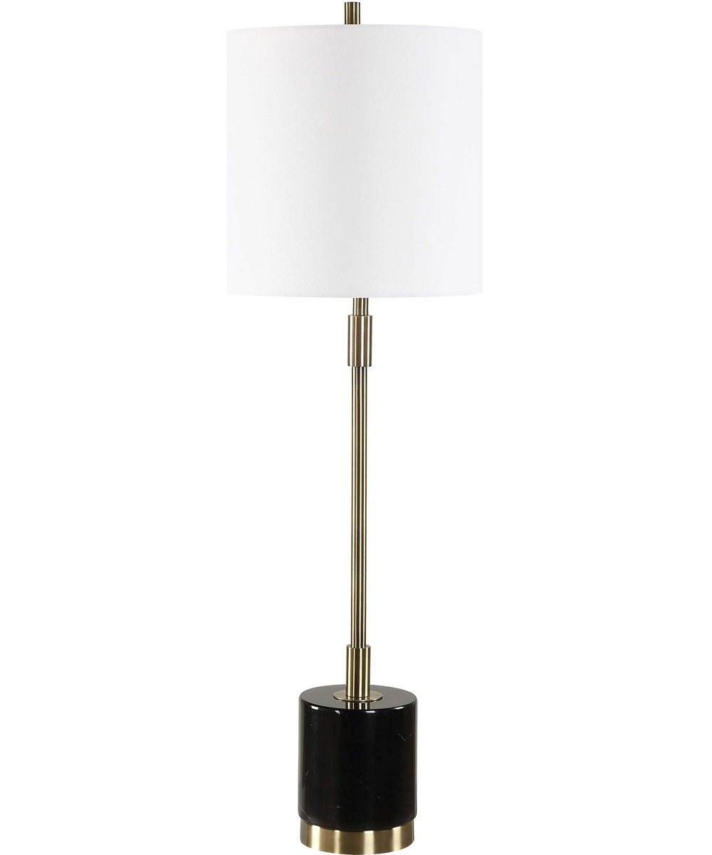 Metal Buffet Lamp in Antique Brass and Off-White