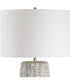 Ceramic Table Lamp in Weathered Stone and White Linen