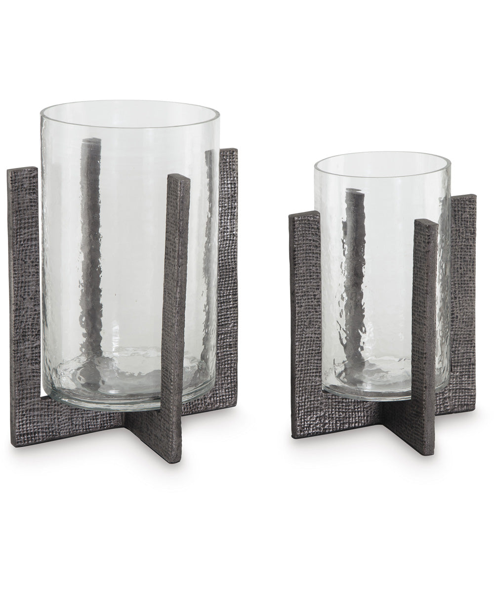 Garekton Candle Holder Set Set of 2 Clear/Pewter