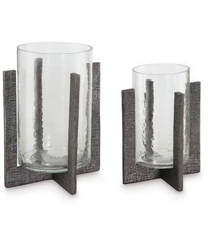 Garekton Candle Holder Set Set of 2 Clear/Pewter