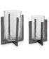 Garekton Candle Holder Set Set of 2 Clear/Pewter