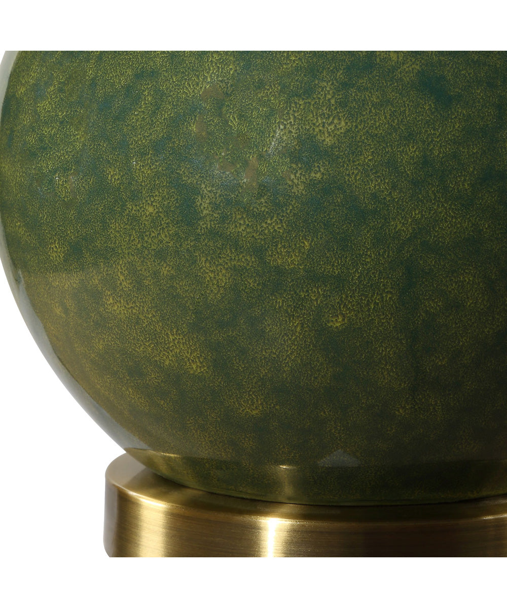 Ceramic Table Lamp with Emerald Green Glaze and Beige Linen
