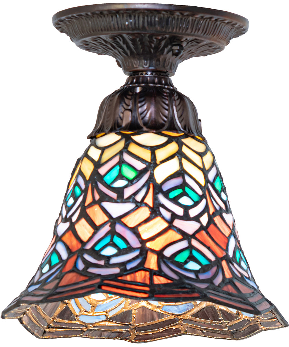 8" Wide Tiffany Peacock Feather Flushmount