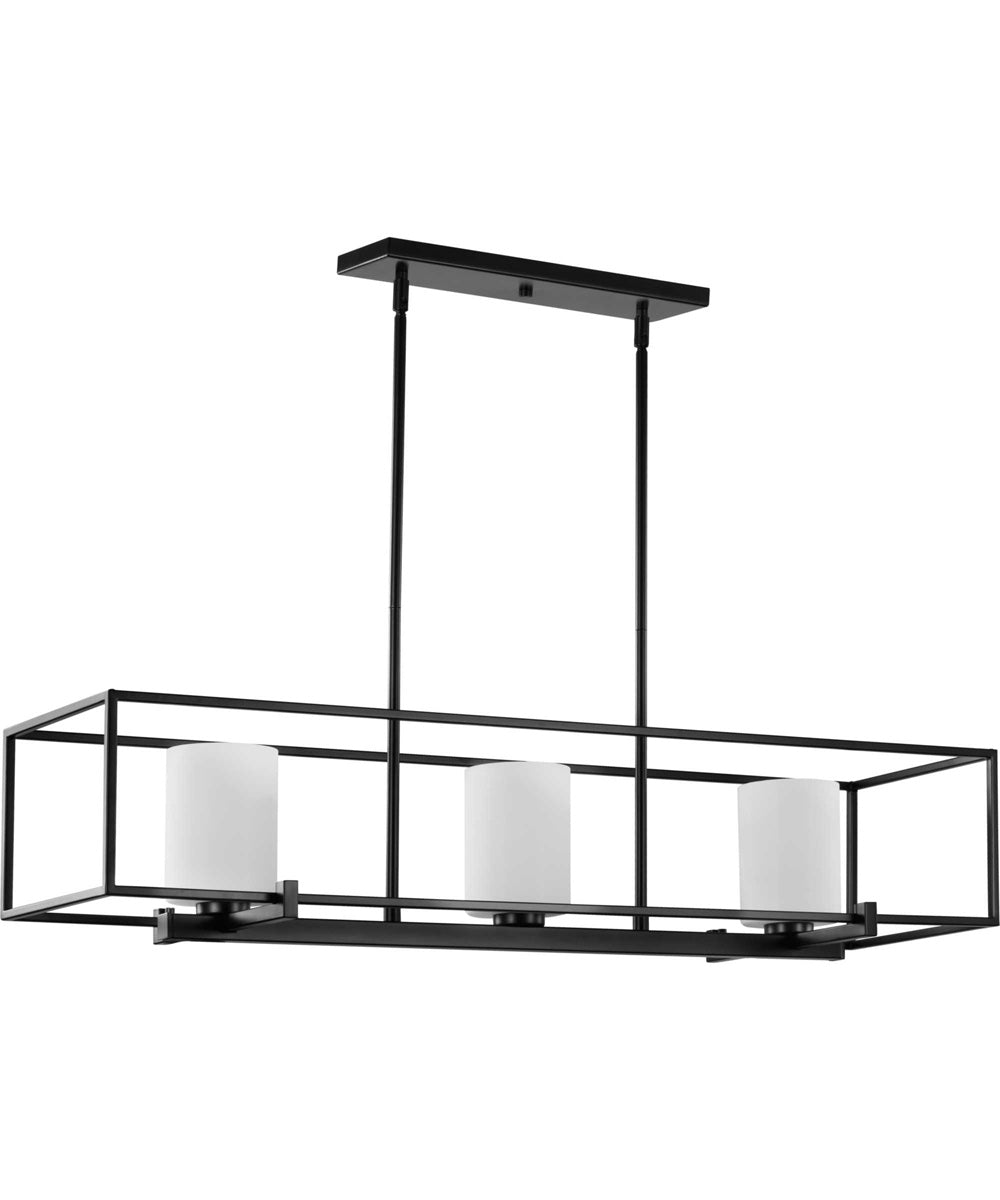 Chadwick 3-Light Etched Opal Glass Modern Linear Chandelier Light Matte Black