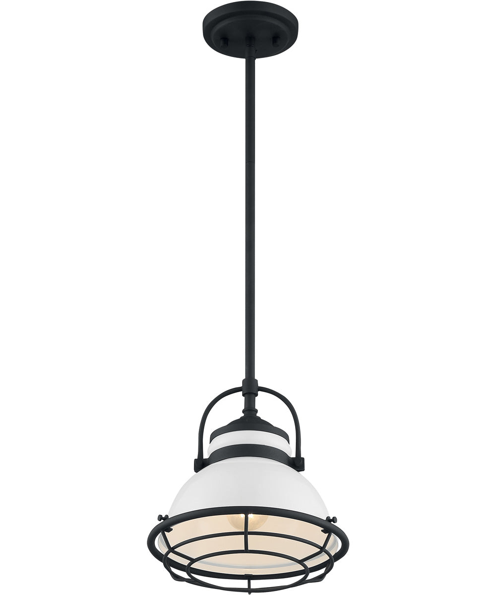 10"W Upton 1-Light Pendant Gloss White / Black Accents