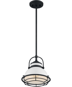 10"W Upton 1-Light Pendant Gloss White / Black Accents