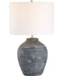Ceramic Table Lamp in Weathered Black with White Linen