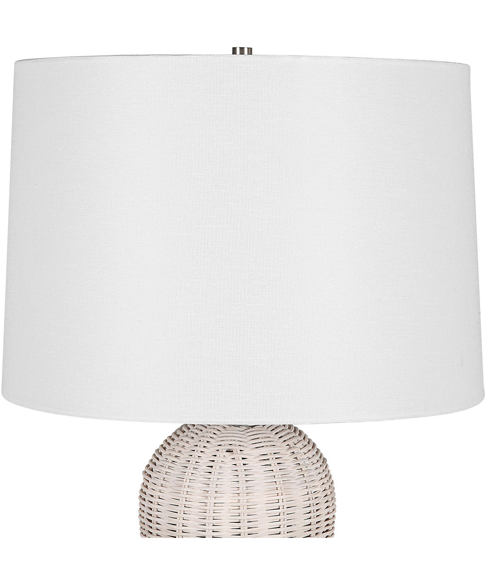 Coastal Woven Rattan Table Lamp with White Linen