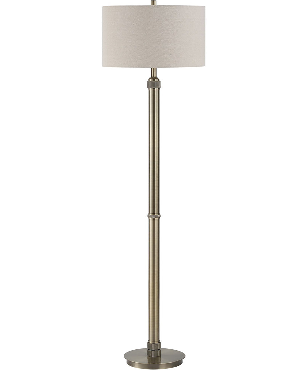 Floor Lamp in Antique Brass with Off-White Linen
