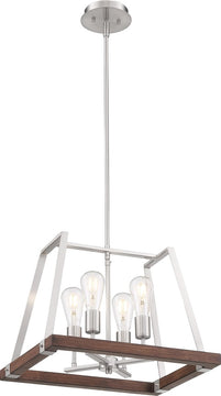 18"W Outrigger 4-Light Pendant Brushed Nickel / Nutmeg Wood