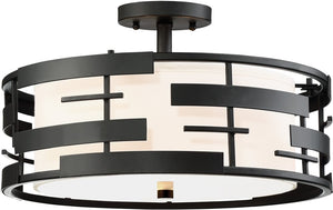16"W Lansing 3-Light Close-to-Ceiling Textured Black