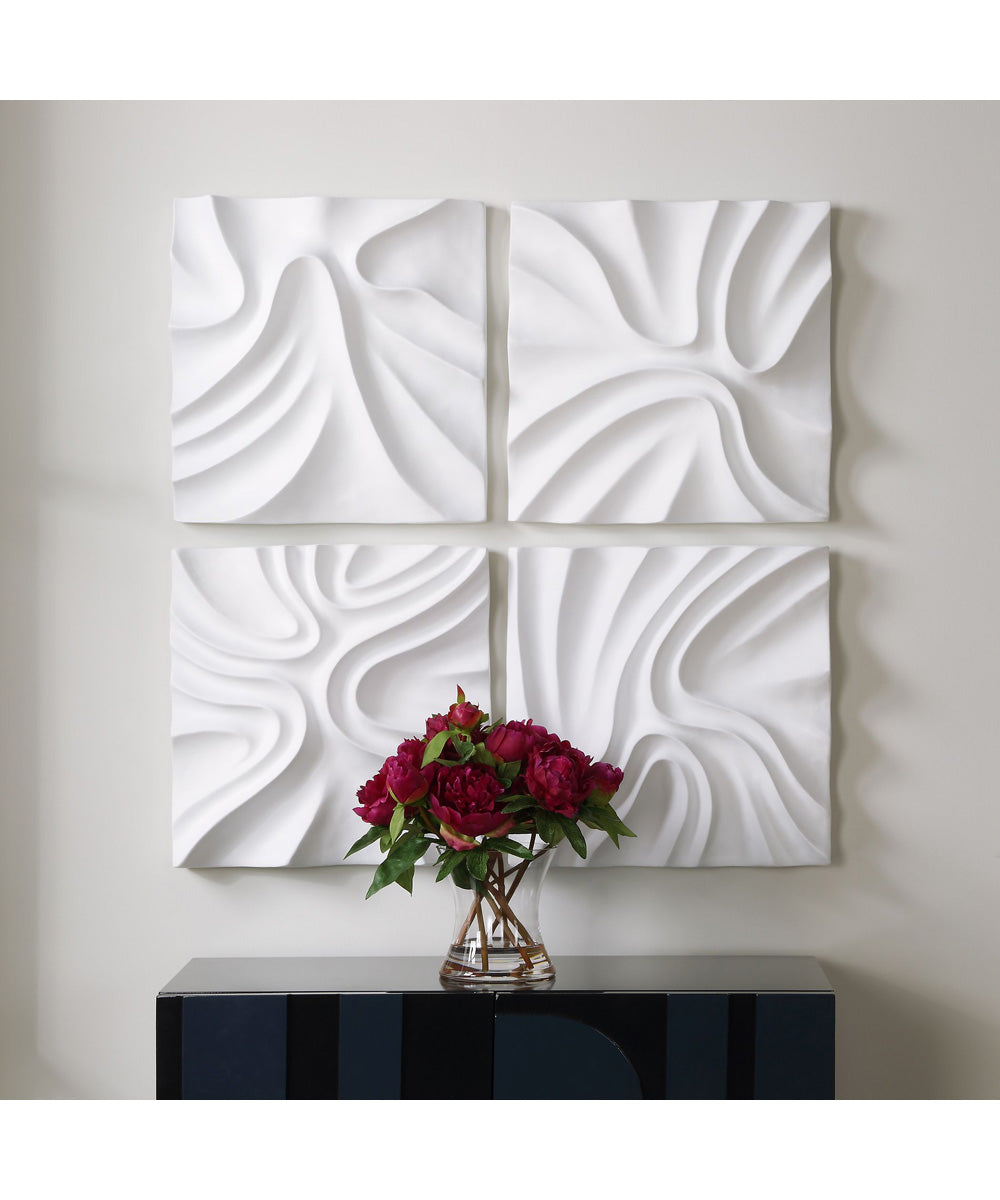 Snowdrift Scultped White Wall Decor, Set of 4