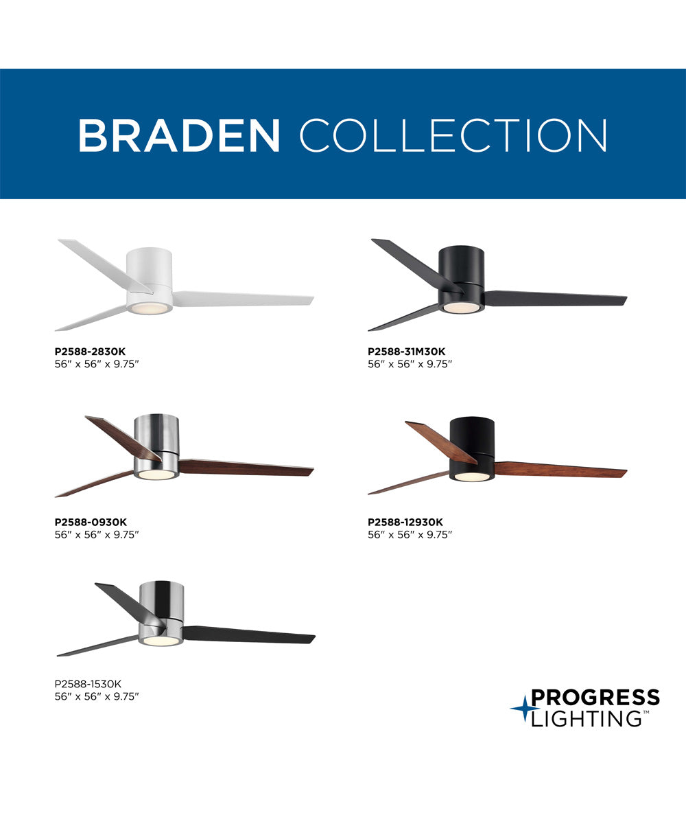Braden 56" 3-Blade Indoor Hugger Ceiling Fan Matte Black