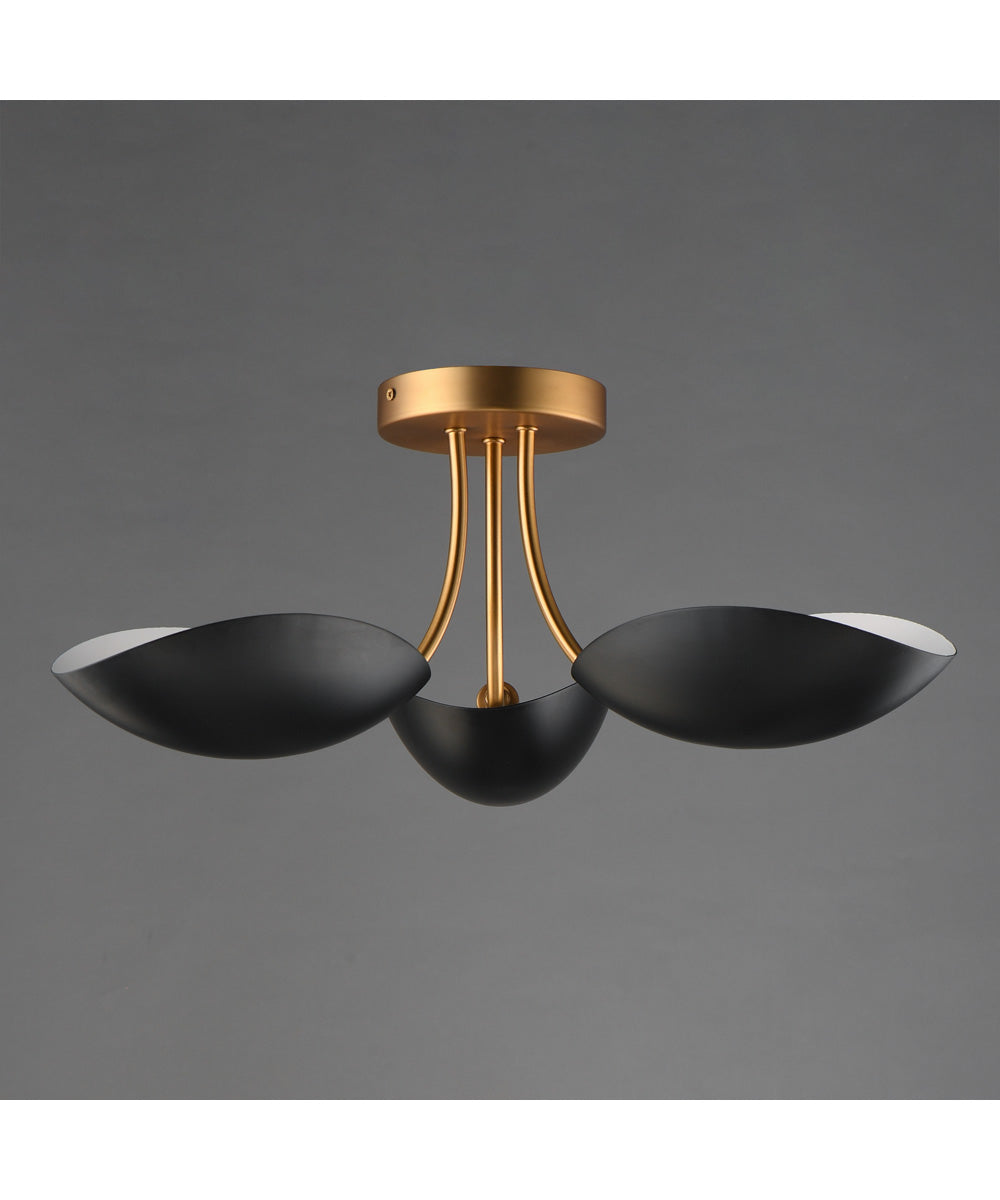 Maris 3-Light Semi Flush Black / Natural Aged Brass