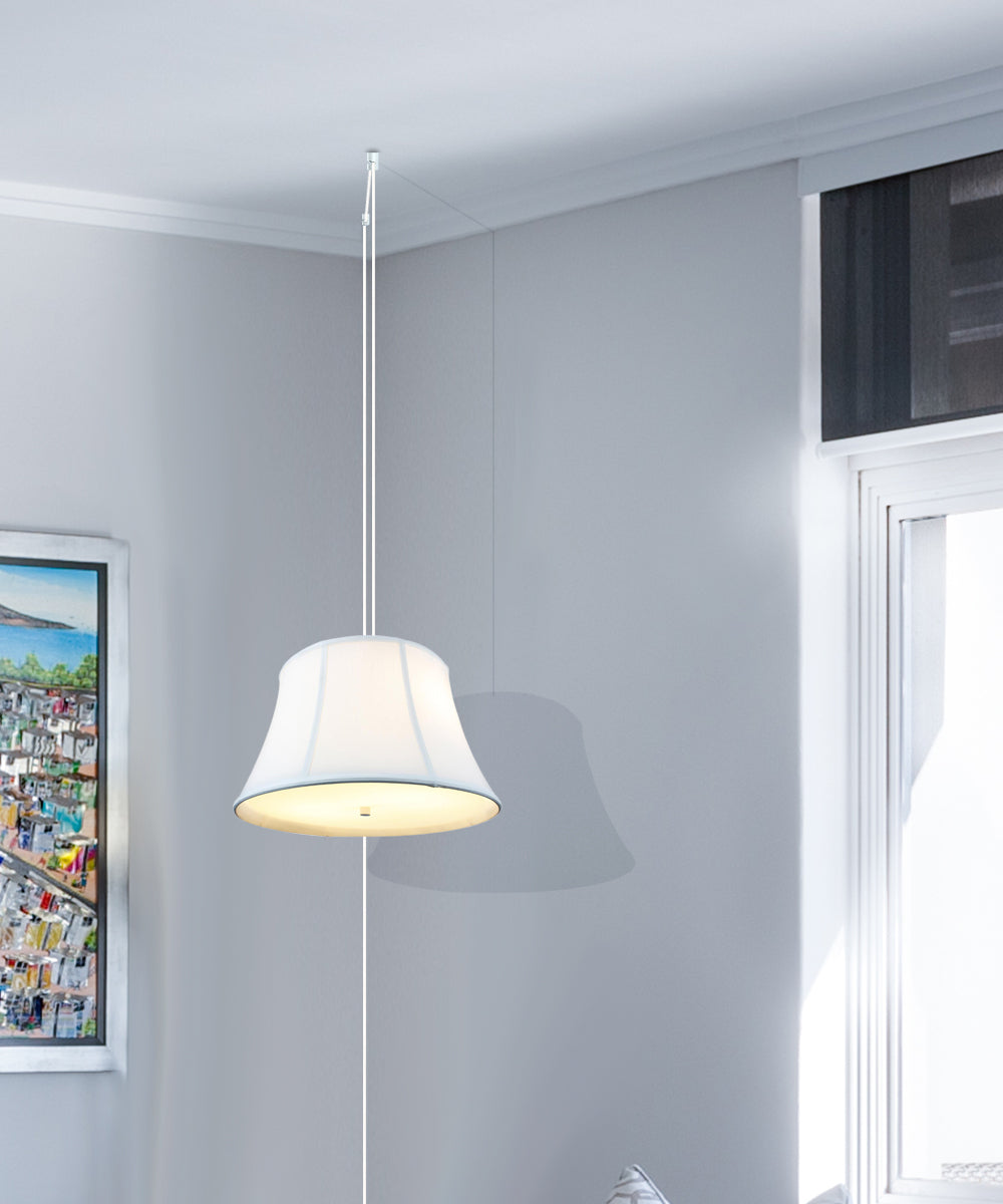 2 Light Swag Plug-In Pendant 17"w White Shantung with Diffuser, White Cord