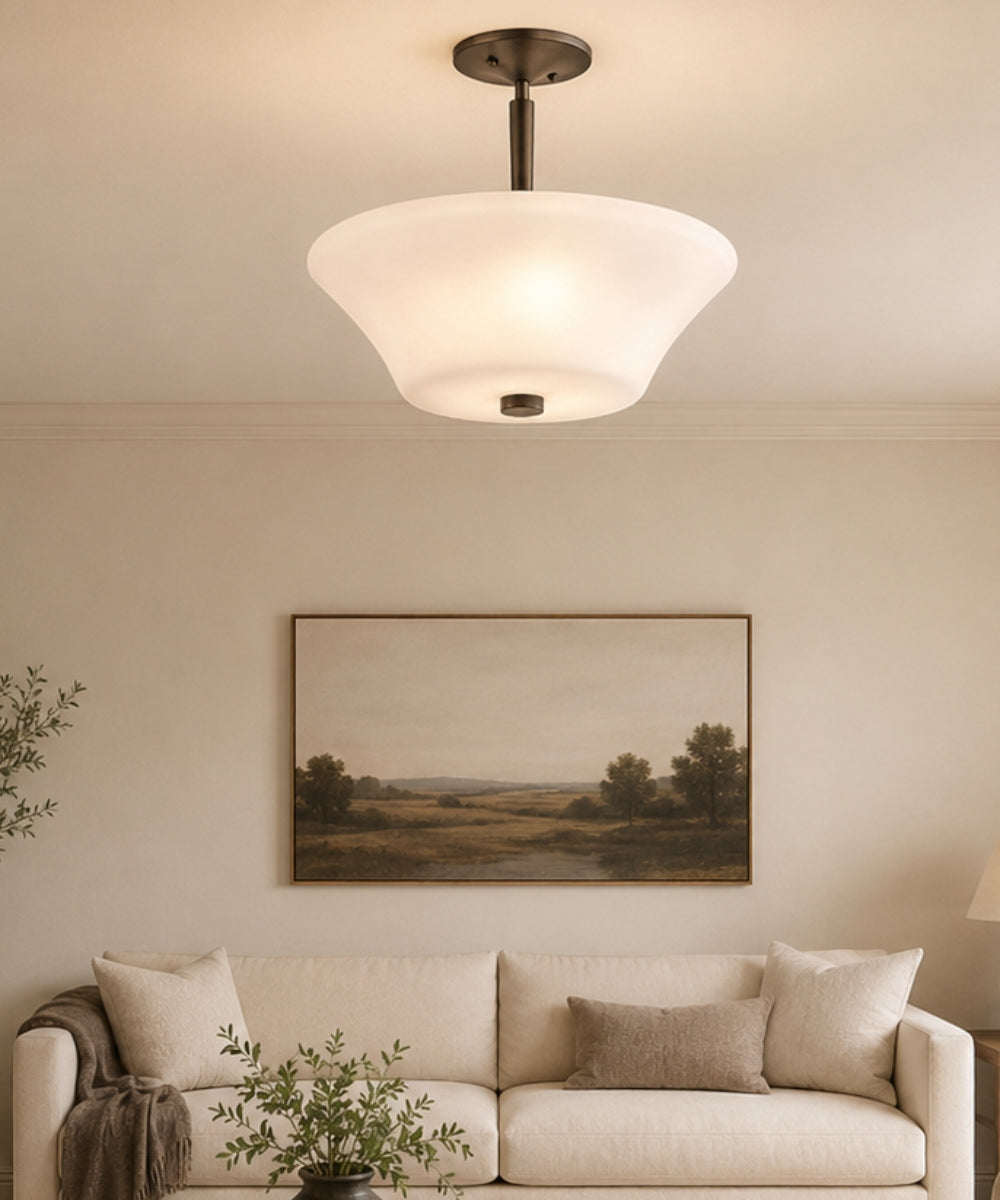 15"w Aubrey 3-Light Semi Flush Ceiling Light Olde Bronze Finish with Satin Etched Opal Glass Shade