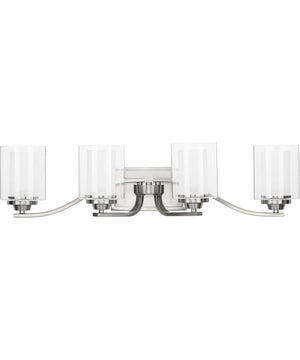 Kene 4-Light Clear Glass Craftsman Bath Vanity Light Brushed Nickel