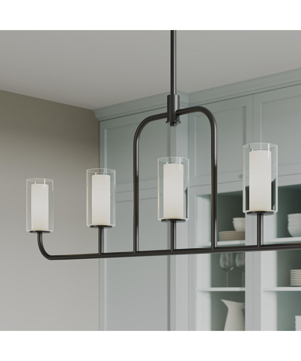 Mack 5-Light Linear Chandelier with Layered Glass Shades Matte Black