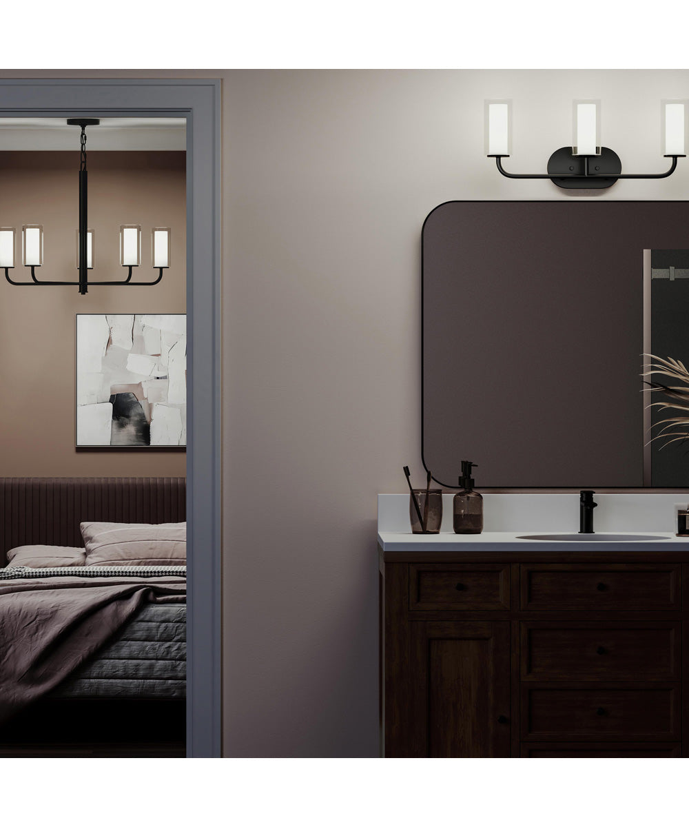 Mack 3-Light Vanity Light with Layered Glass Shades Matte Black