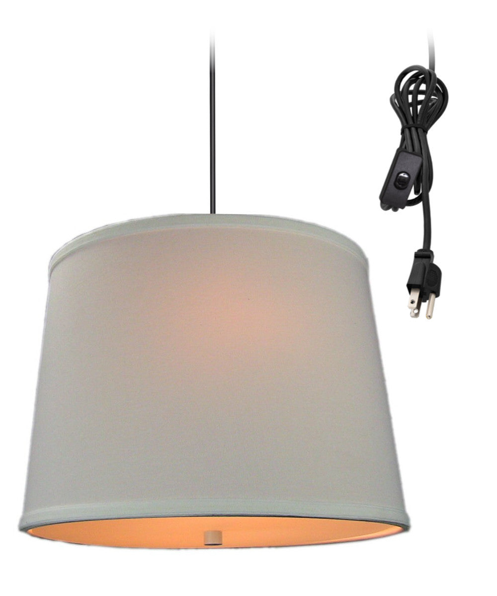 2 Light Swag Plug-In Pendant 14"w White Linen with Diffuser, Black Cord