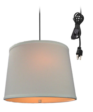 2 Light Swag Plug-In Pendant 14"w White Linen with Diffuser, Black Cord