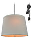 2 Light Swag Plug-In Pendant 14"w White Linen with Diffuser, Black Cord