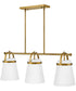 Tori 1-Light Large Three Light Linear Chandelier in Lacquered Brass