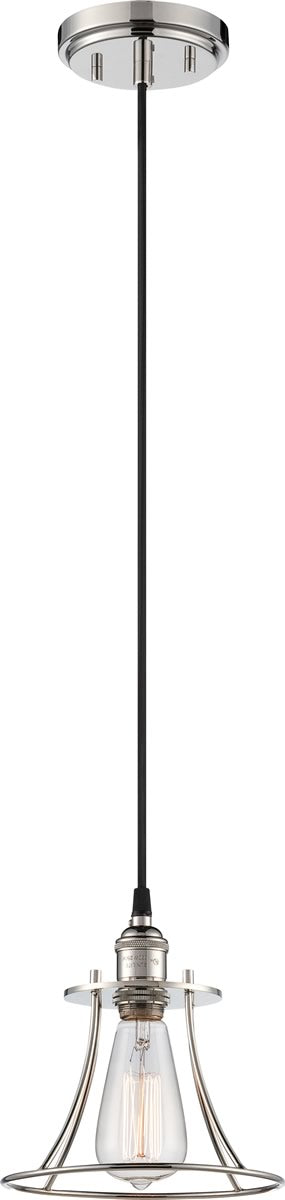 8"W Vintage 1-Light Pendant Polished Nickel