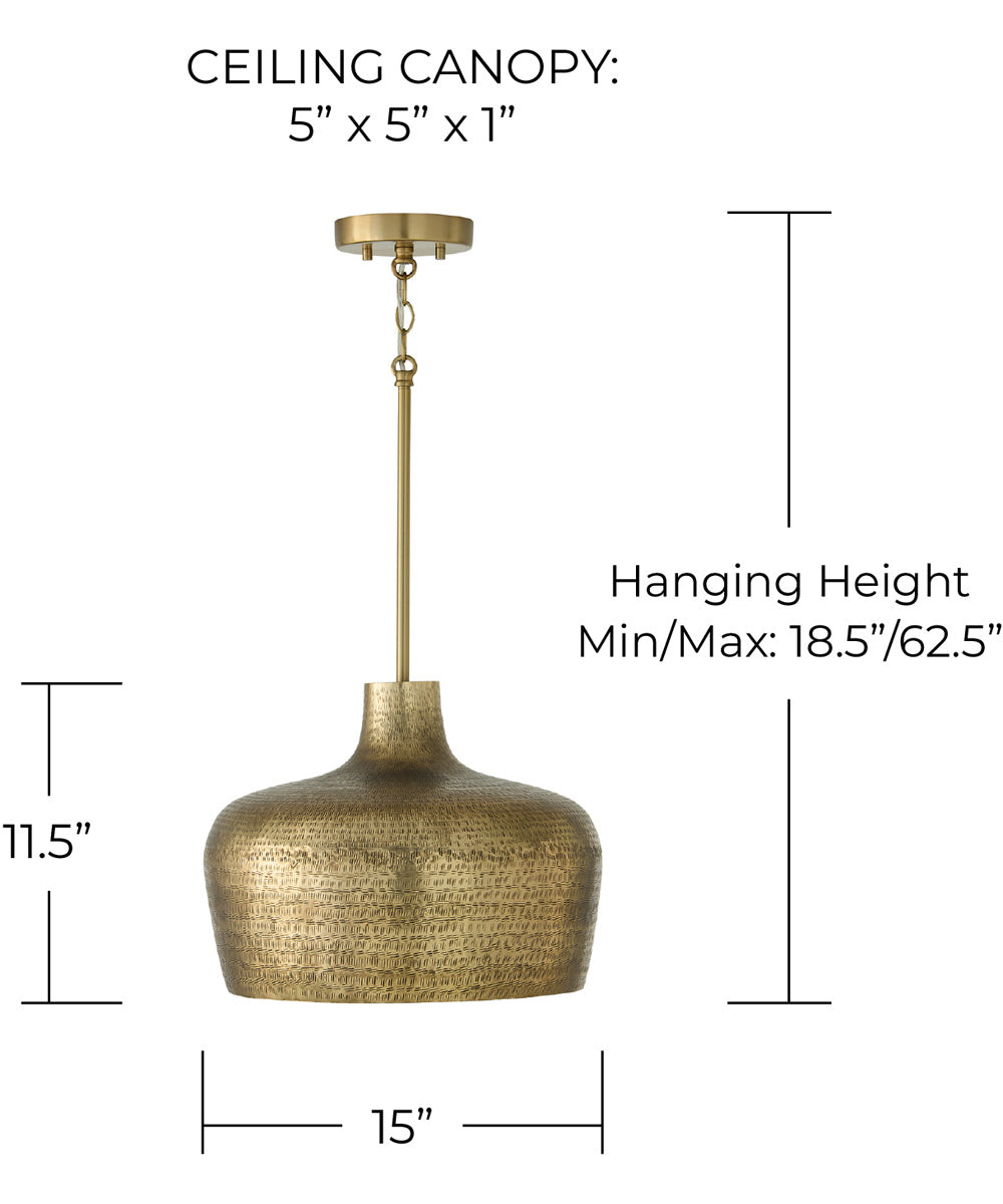 Myriah 1-Light Pendant Tibetan Hammered Brass