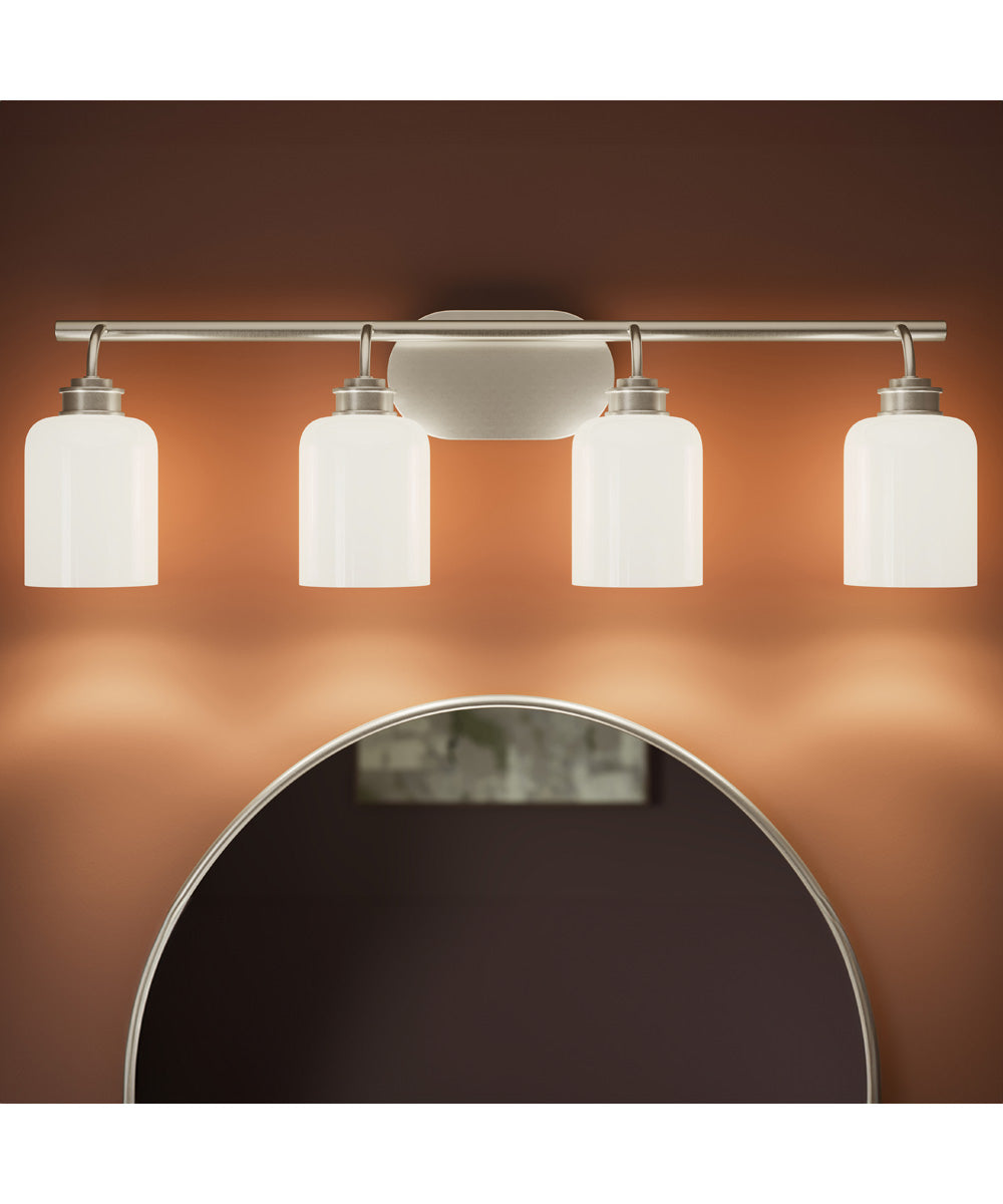Reines 4-Light Bath Vanity with Opal Glass Shades Brushed Nickel