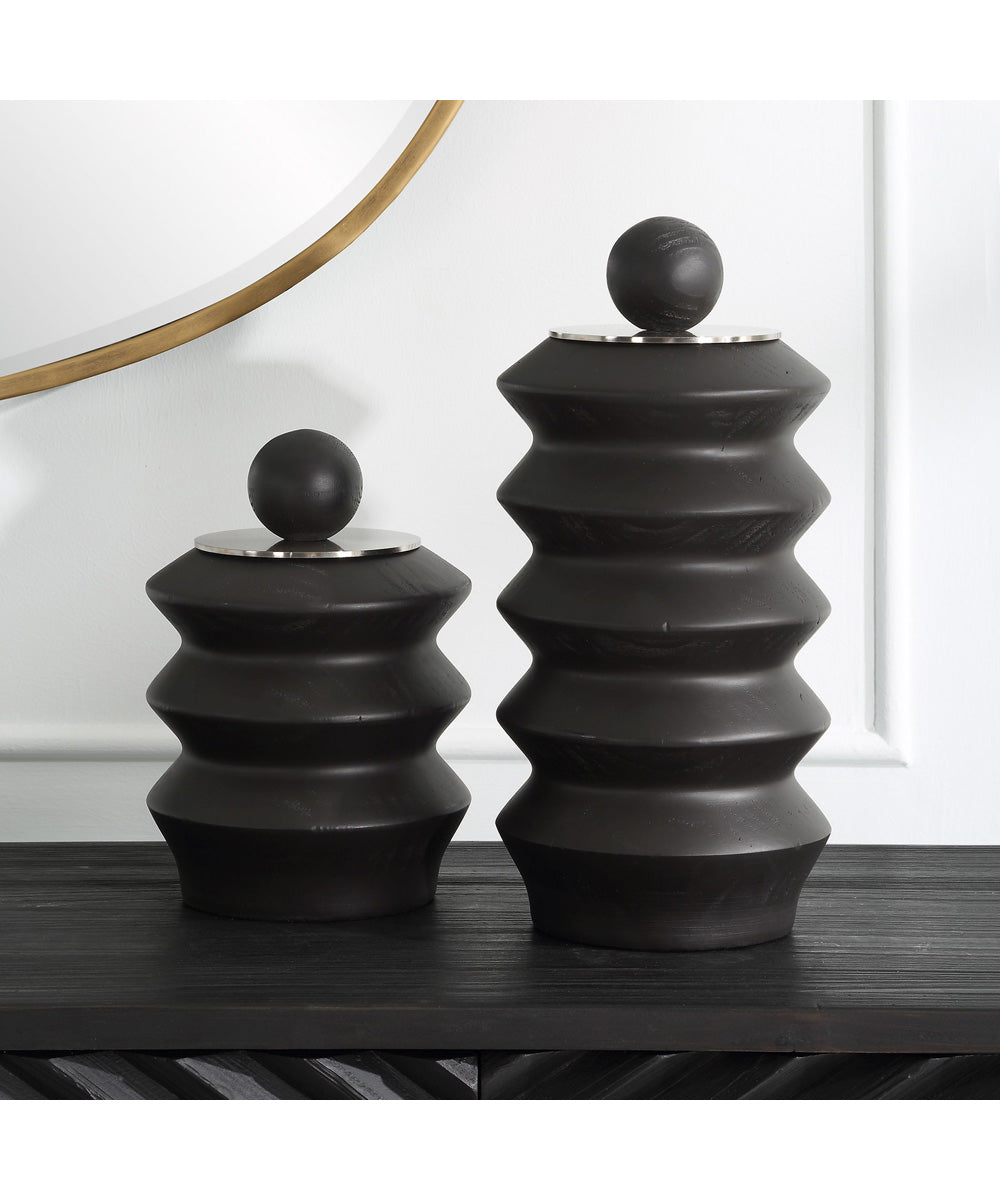 Accordion Black Wood Containers, Set of 2