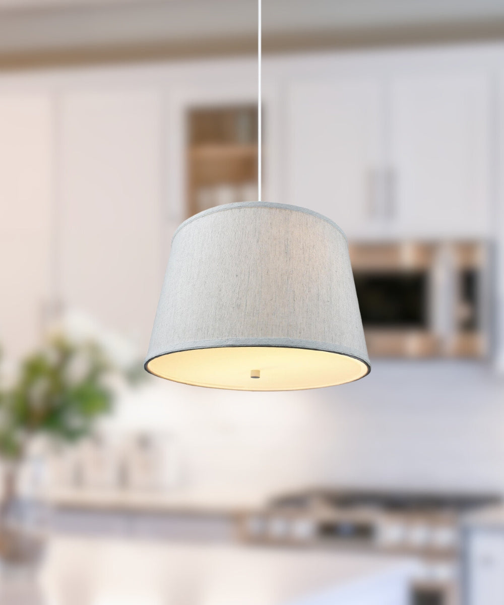 16" W 2 Light Pendant Textured Oatmeal Shade with Diffuser, White Cord