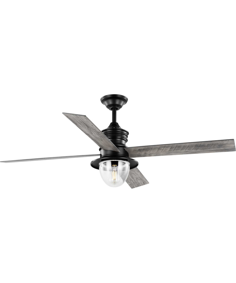 Gillen 56" 4-Blade LED Indoor/Outdoor Vintage Electric Ceiling Fan with Light Kit Clear Glass Shade Matte Black