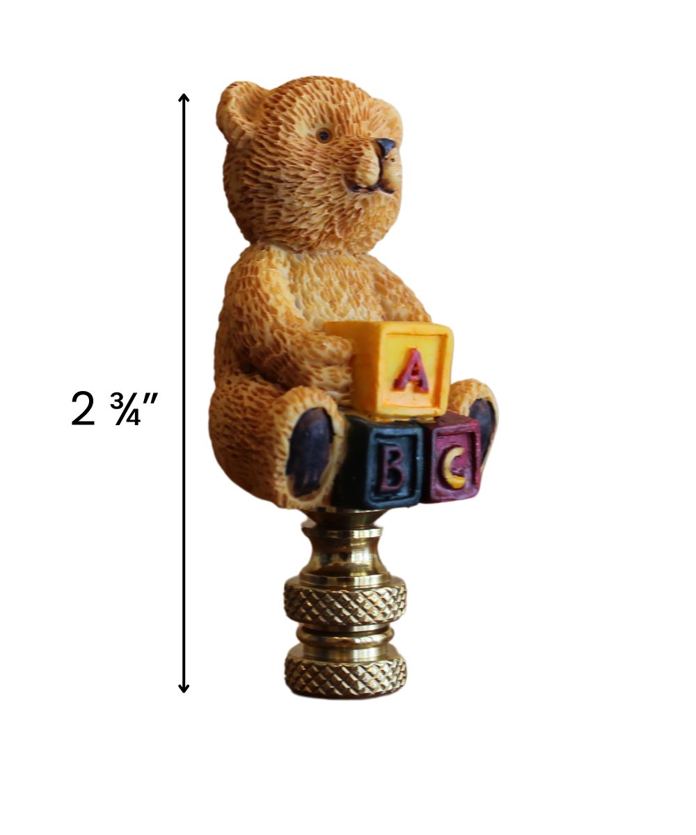 Teddy Bear Decorative Lamp Finial Antique Brass Base, 2.75"h
