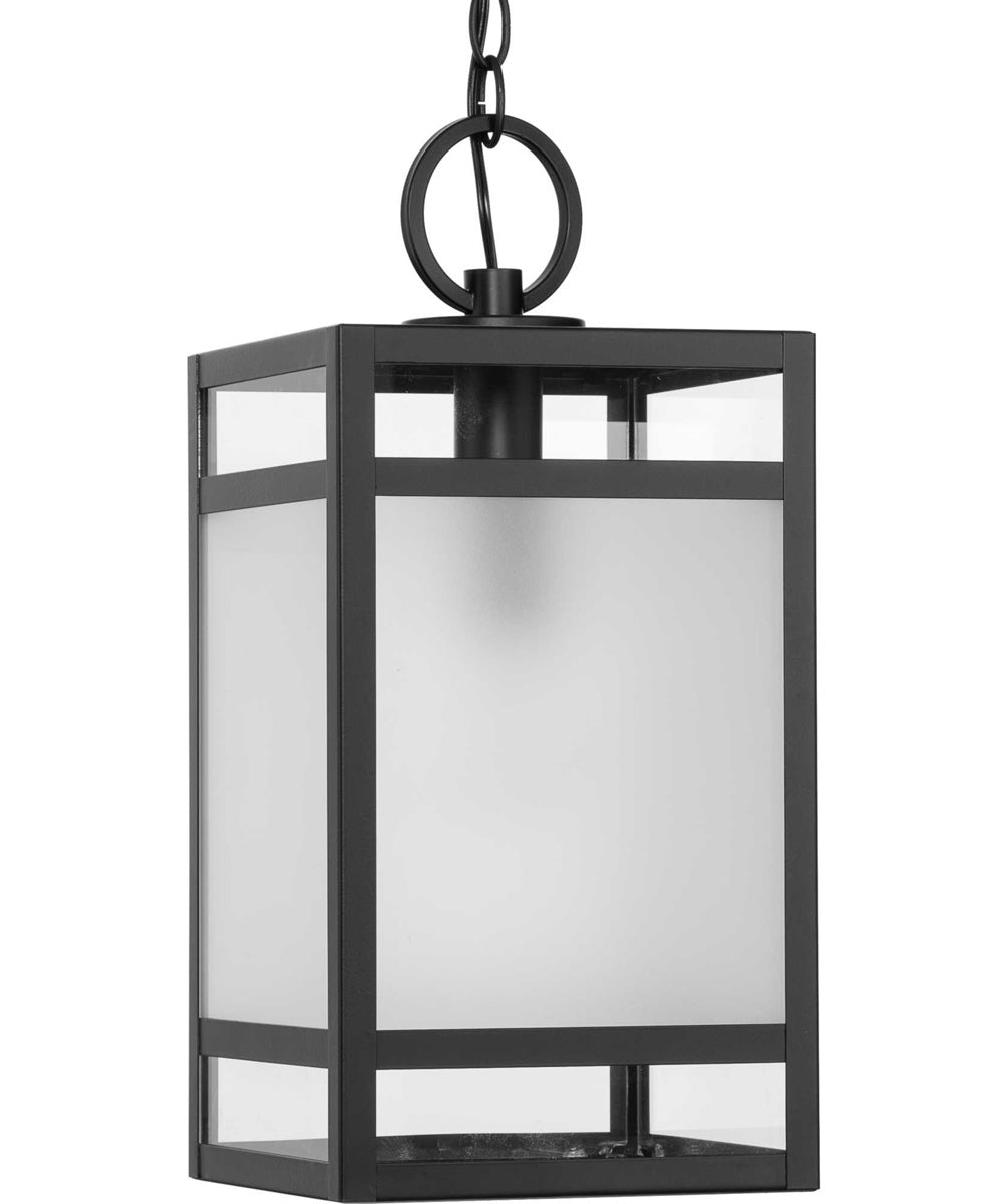 Parrish 1-Light Clear Etched Glass Modern Craftsman Outdoor Hanging Lantern Matte Black