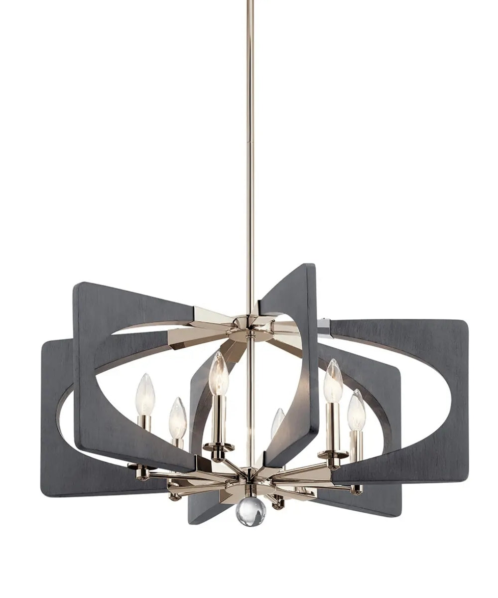 Alscar 28"W 6-Light Driftwood Grey Finish Modern Chandelier Light by Kichler