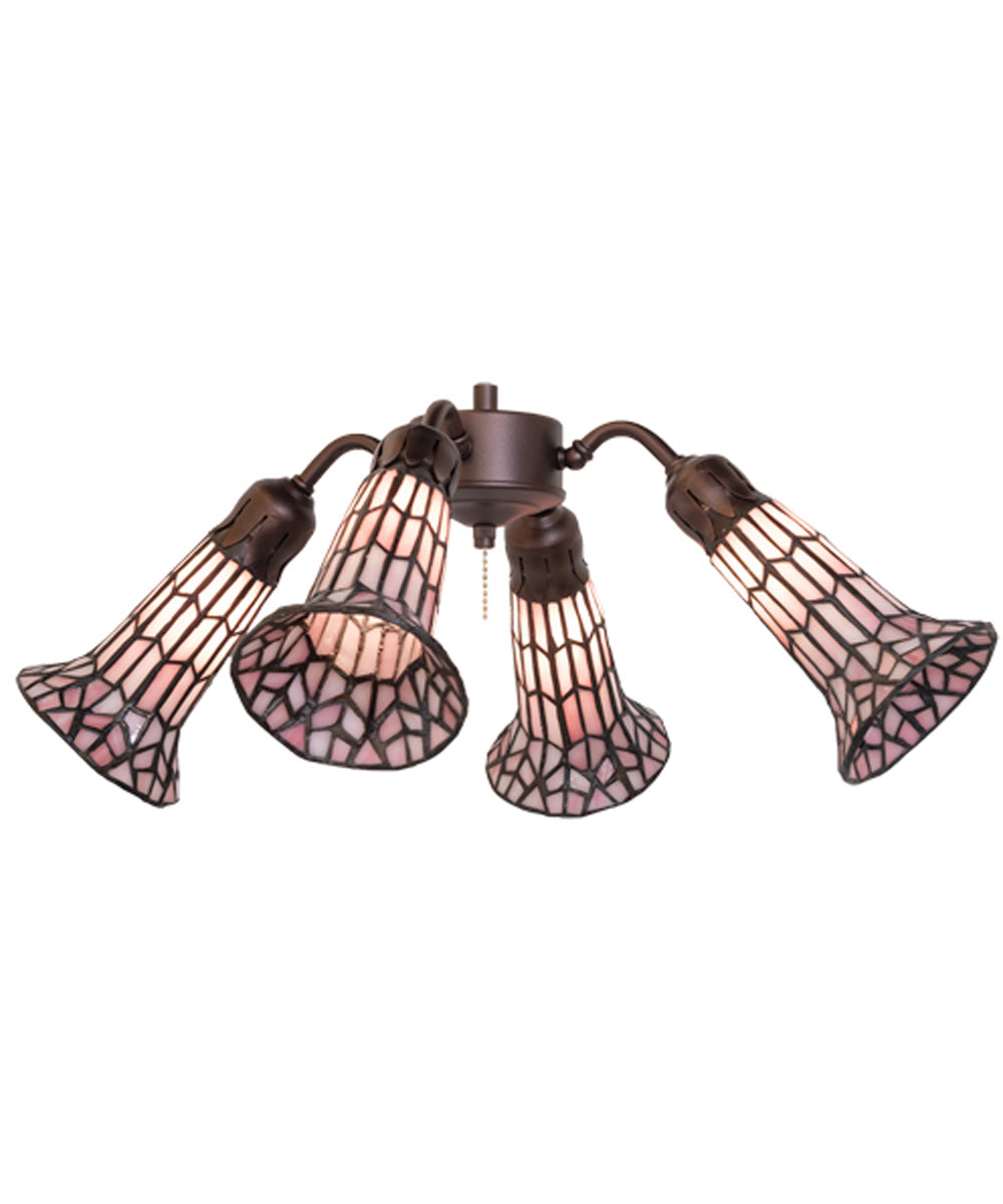 19" Wide Stained Tiffany Glass Pond Lily 4 Light Fan Light Pink