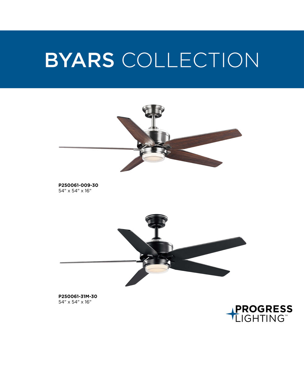 Byars 54" 5-Blade Integrated LED Indoor Ceiling Fan with Light Kit White Opal Shade Remote Control Brushed Nickel