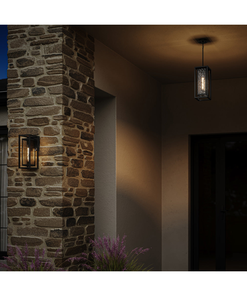 Shaw 17 Inch 1 Light Outdoor Pendant with Clear Glass Textured Black