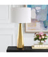 Hexagon Ceramic Gold Table Lamp with White Linen