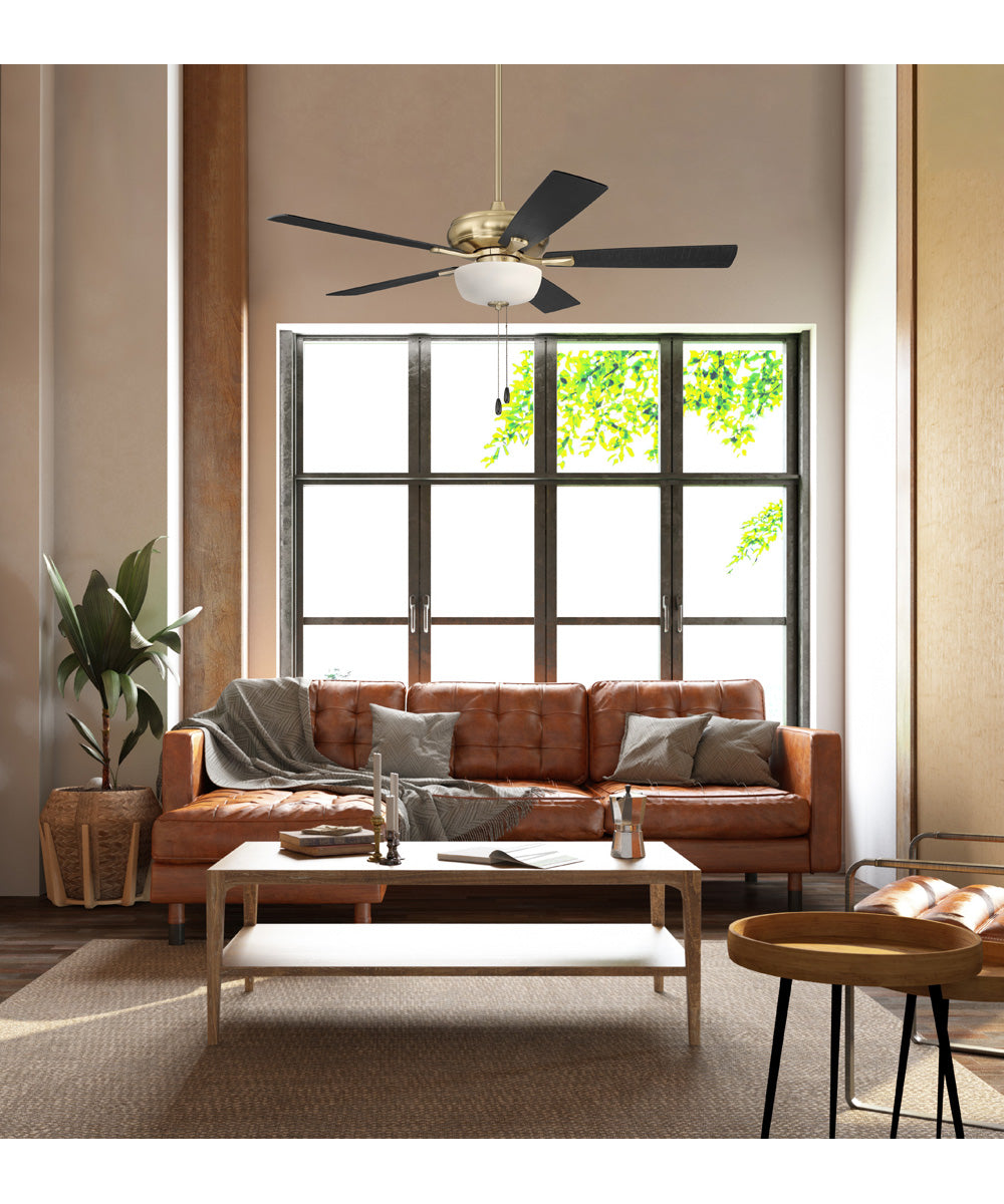 EOS 2 Light Frosted White Bowl 52" Ceiling Fan 2-Light Fan Satin Brass