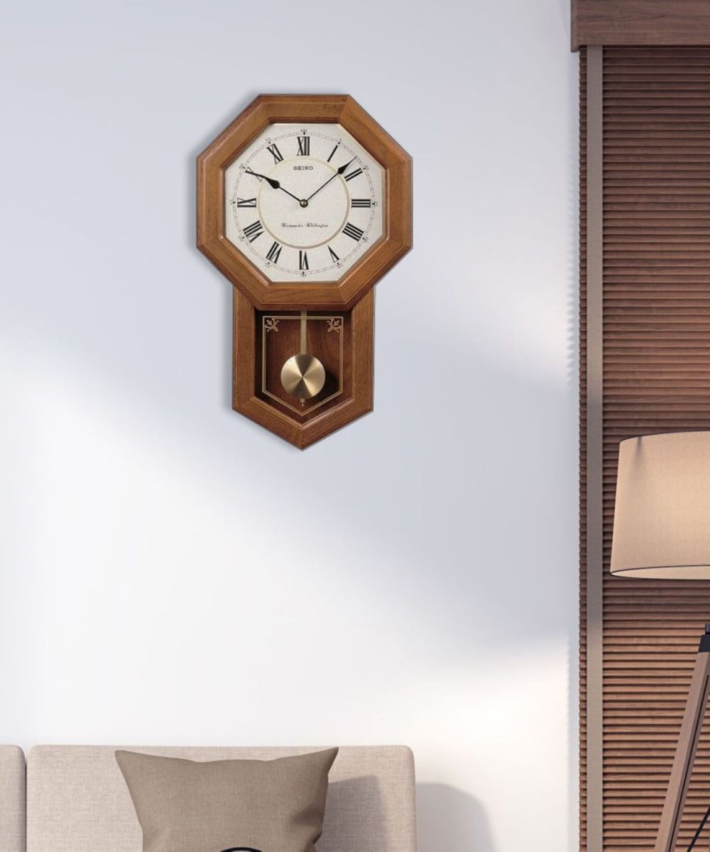 22"H Schoolhouse Wall Clock Dark Brown Solid Oak